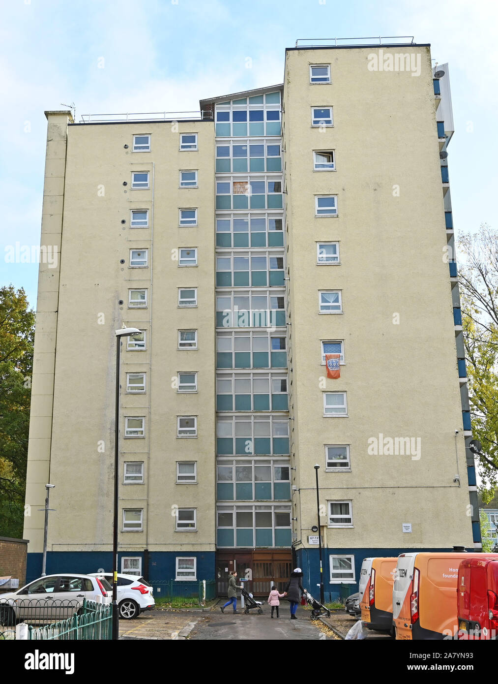 High rise flats by Jardine Crescent on Tile Hill in Coventry on