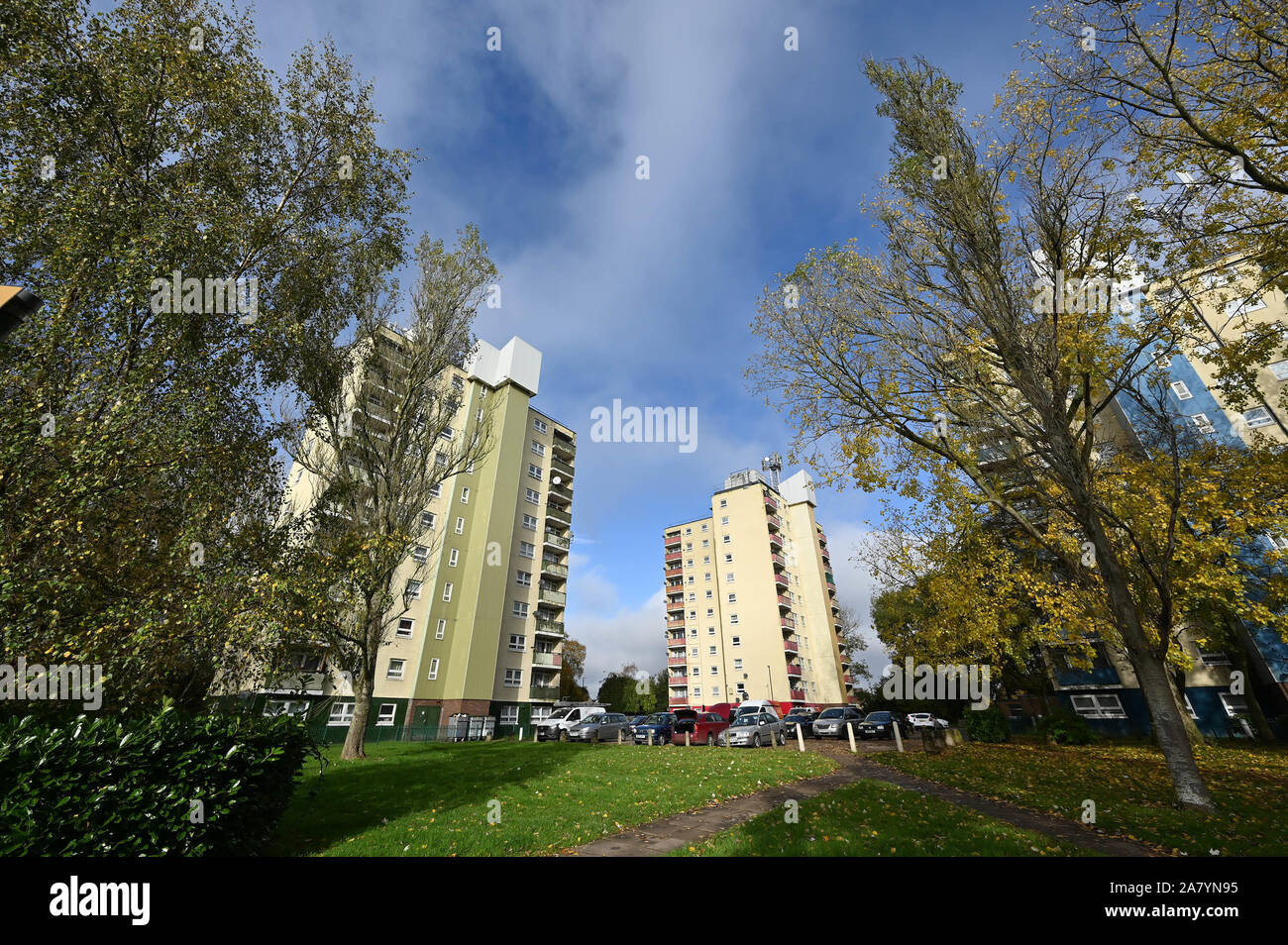 High rise flats by Jardine Crescent on Tile Hill in Coventry on