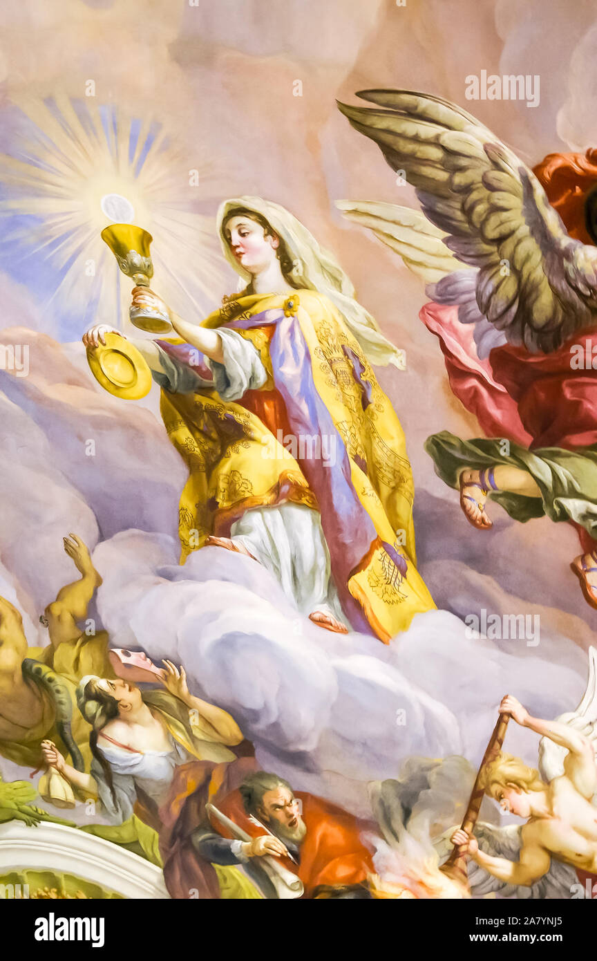 Mural on a wall in the Karlskirche temple in Vienna, Austria Stock Photo