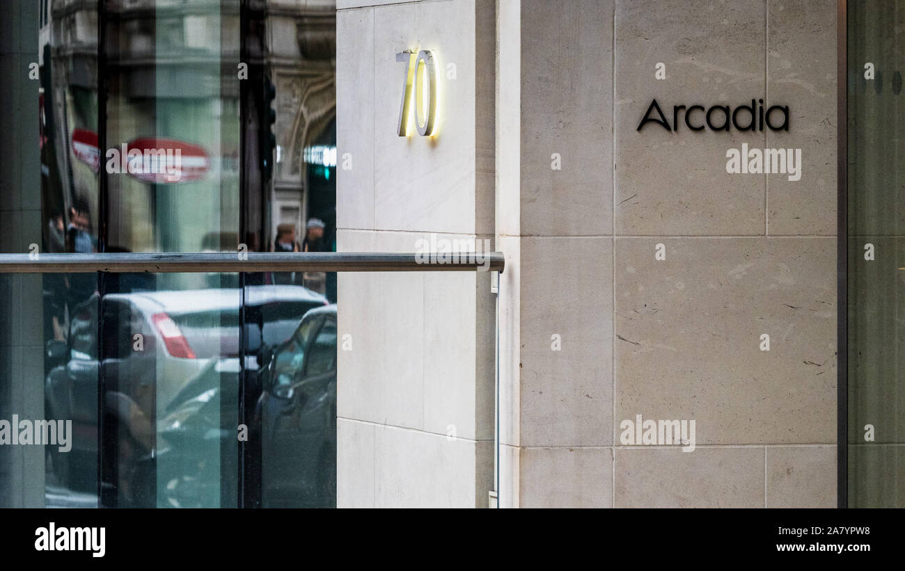 Arcadia Plc Group Head Office London - Headquarters of the Arcadia Group retail company at Colegrave House in Berners Street, Fitzrovia London. Stock Photo