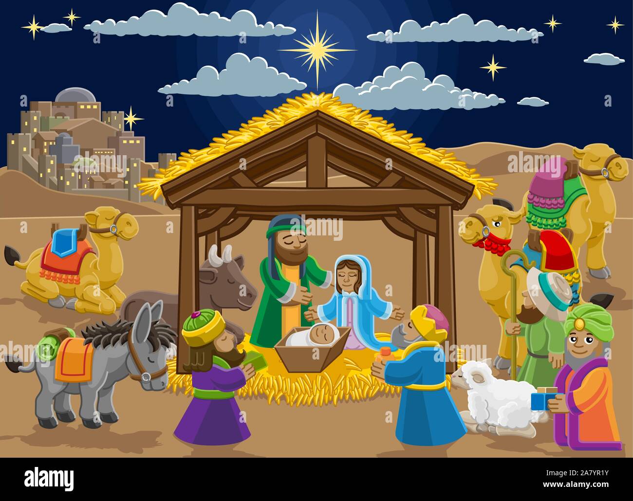 Christmas Nativity Scene Cartoon Stock Vector Image & Art - Alamy
