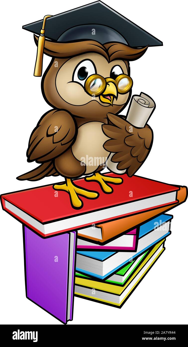 Wise Owl Graduate Teacher Cartoon Character Stock Vector