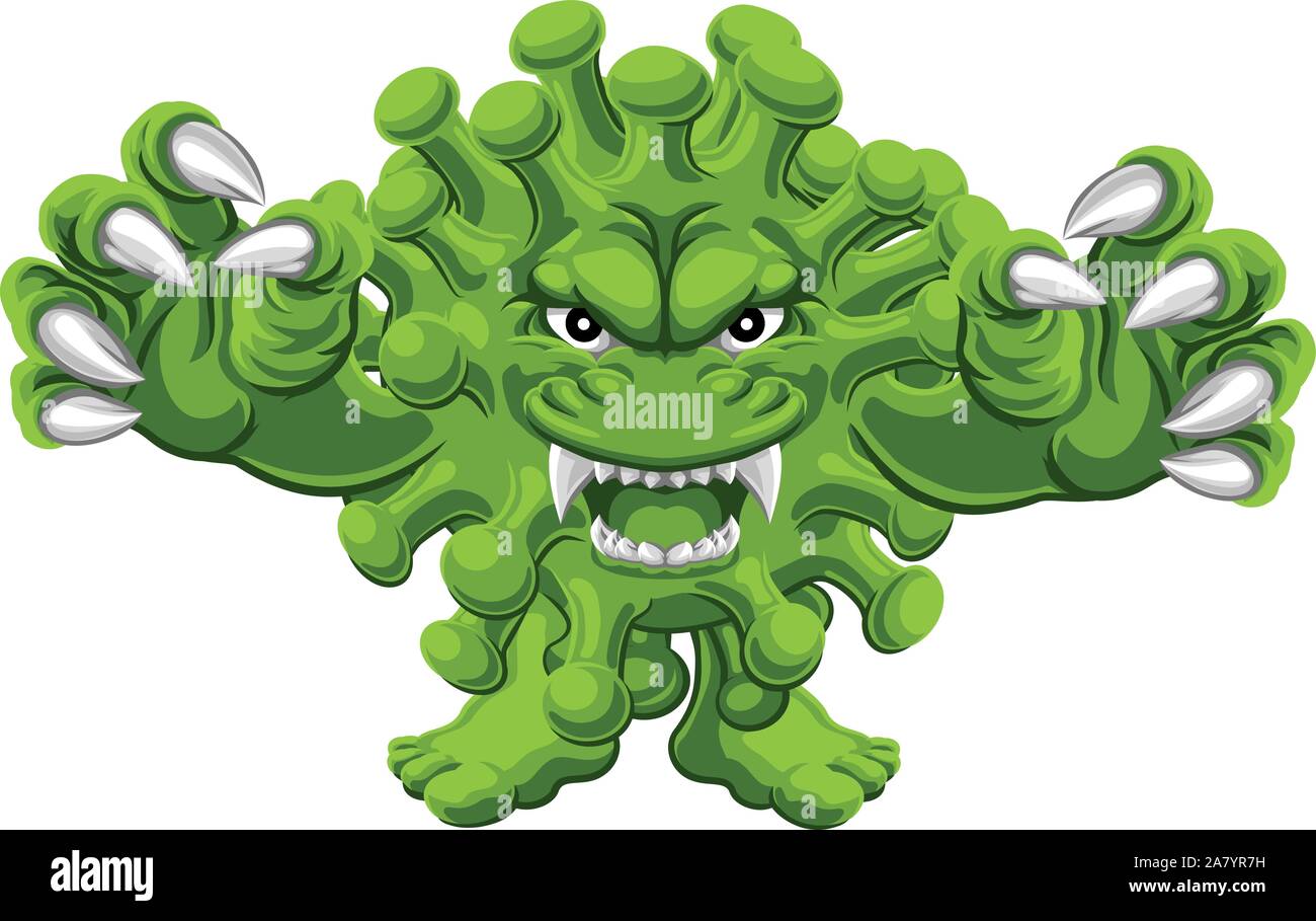 Bacteria Virus Evil Microbe Monster Cartoon Stock Vector