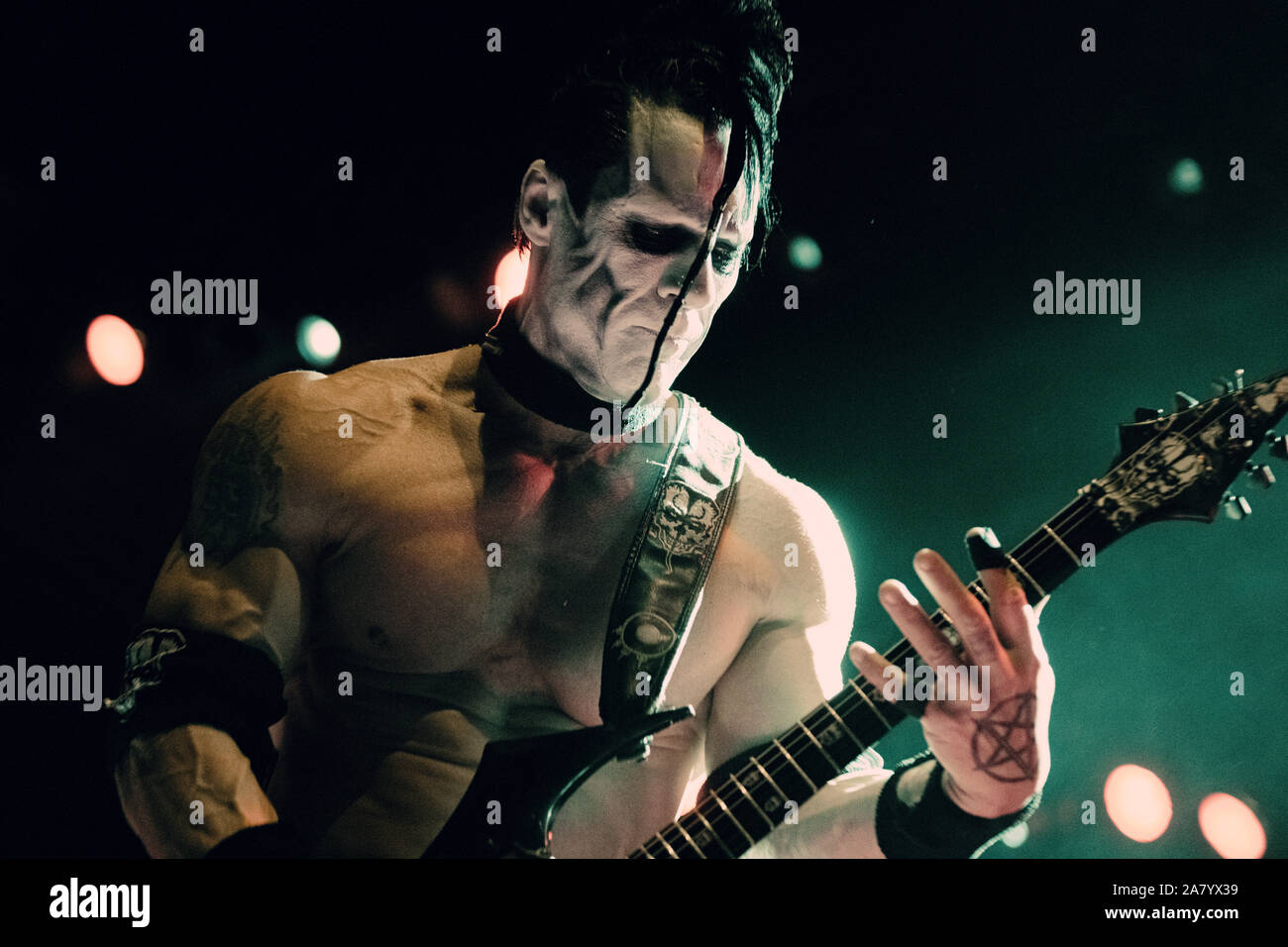 Copenhagen, Denmark. 04th, November 2019. The American rock band Doyle performs a live concert at Amager Bio in Copenhagen. Here guitarist Doyle Wolfgang von Frankenstein is seen live on stage. (Photo credit: Gonzales Photo - Nikolaj Bransholm). Stock Photo