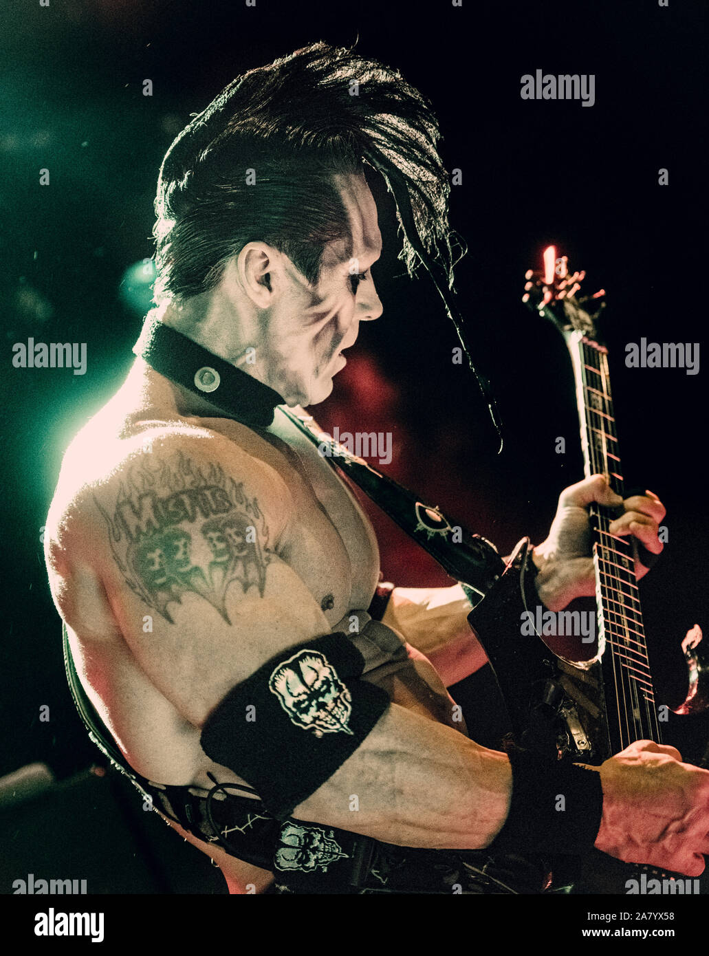 Copenhagen, Denmark. 04th, November 2019. The American rock band Doyle  performs a live concert at Amager Bio in Copenhagen. Here guitarist Doyle  Wolfgang von Frankenstein is seen live on stage. (Photo credit:
