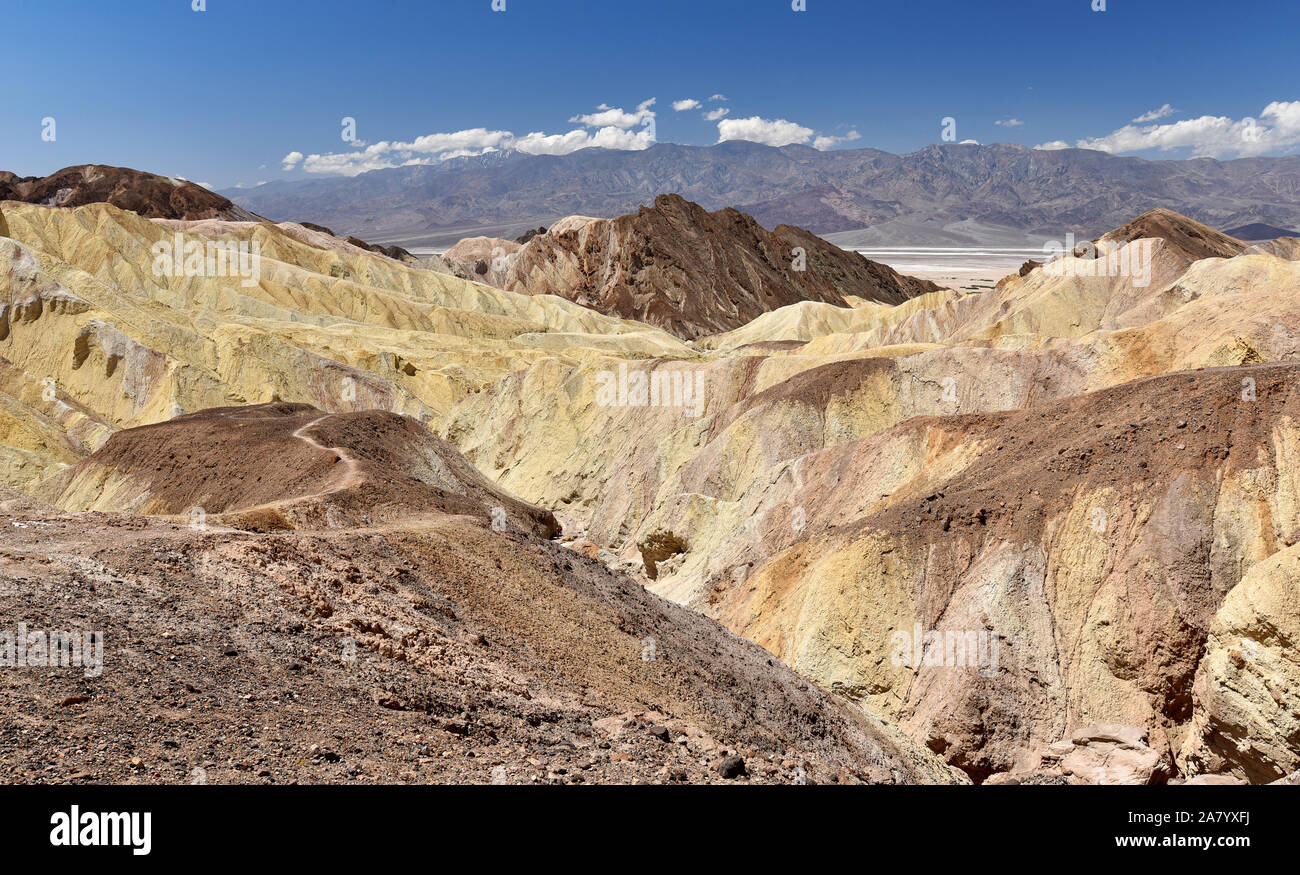 Beautiful landscape of golden colored hills in Golden Canyon, Death Valley National Park, California, USA. Stock Photo