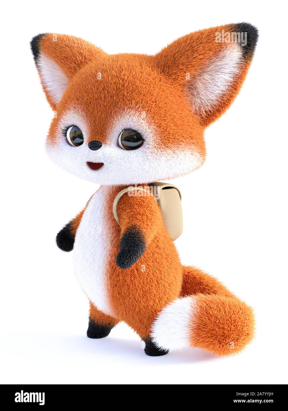 3D rendering of an adorable cute happy furry cartoon fox wearing a