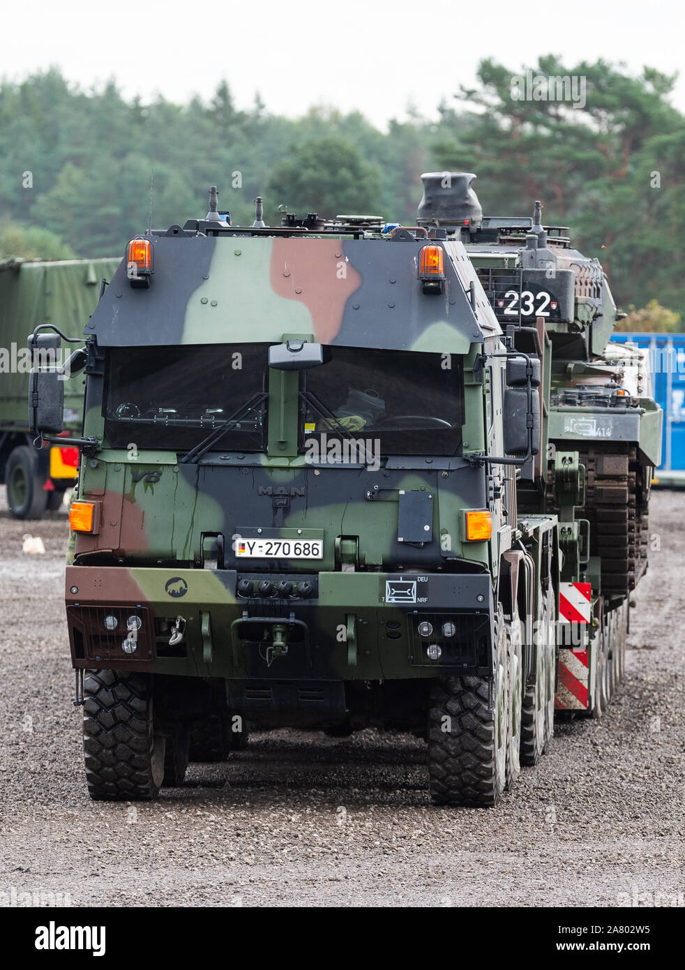 Munster, Germany. 11th Oct, 2019. A heavy-duty transporter (SLT) of the  Bundeswehr type Mammut is standing on the training area during the  information training exercise Land Operations 2019. Credit: Philipp  Schulze/dpa/Alamy Live