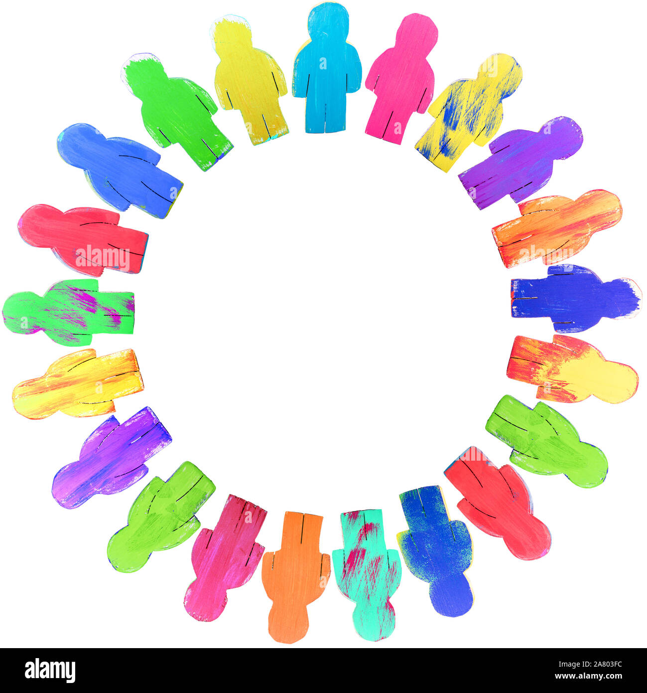 Diversity wooden figures in a circle, concept global connection and friendship, isolated Stock Photo
