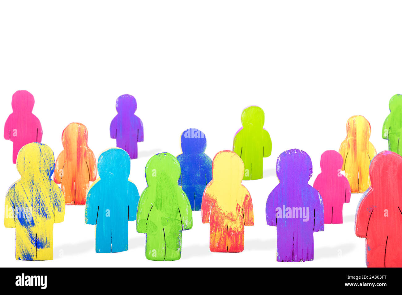 Diversity wooden figures isolated, concept community and team spirit, copyspace Stock Photo