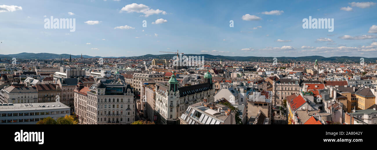 Vienna cityscape from the top of the Aquarium building, Esterhazy Park, Mariahilf, Vienna, Austria Stock Photo