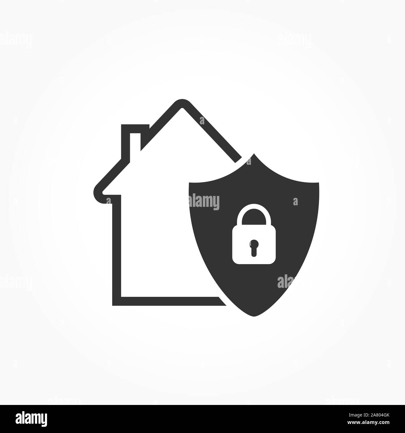 House badge and shield with closed lock. Flat simple design. Stock Vector