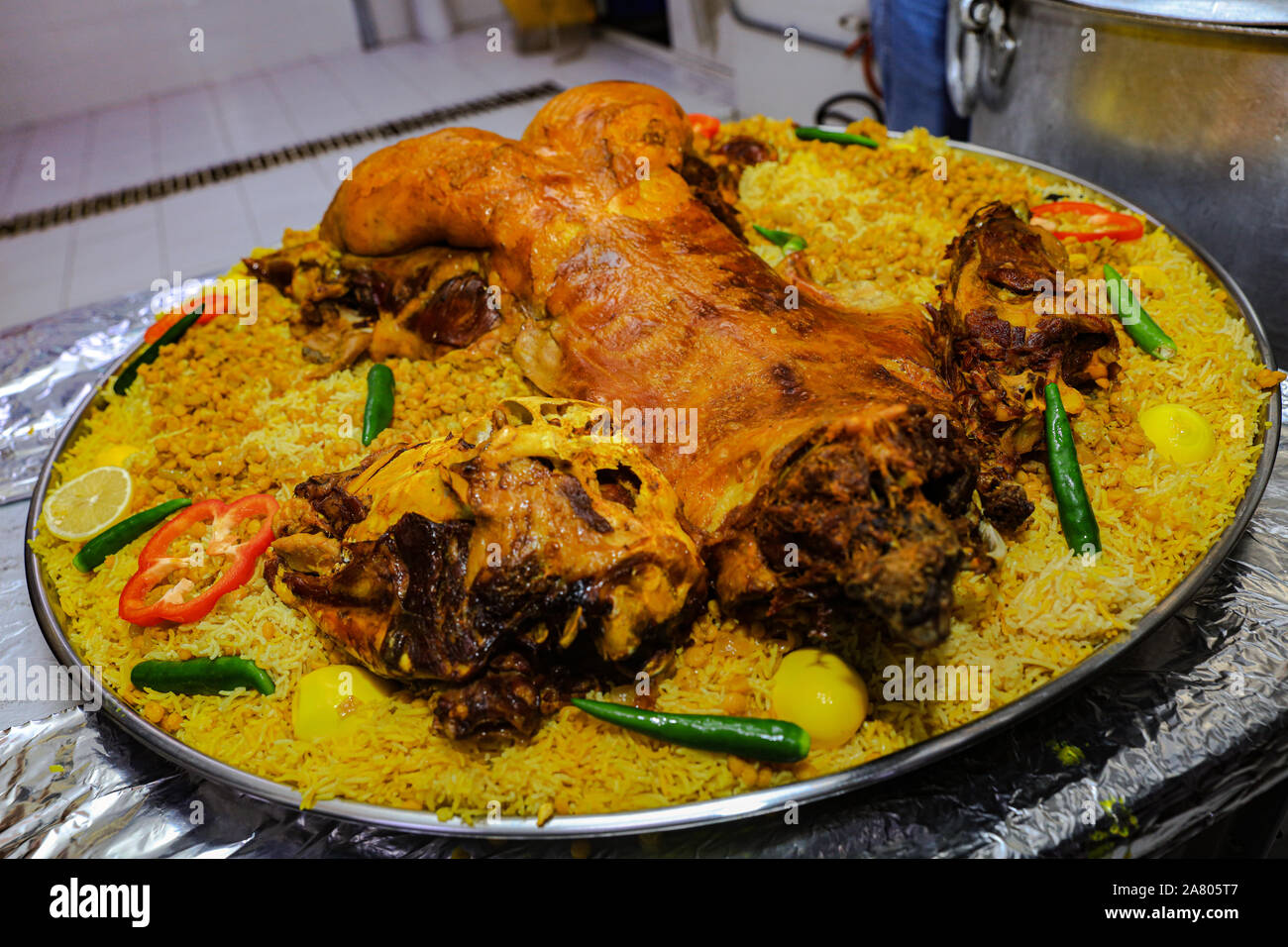 Rice Plate With Grilled Lamb, Rice with meat and pine nuts, Arabic food