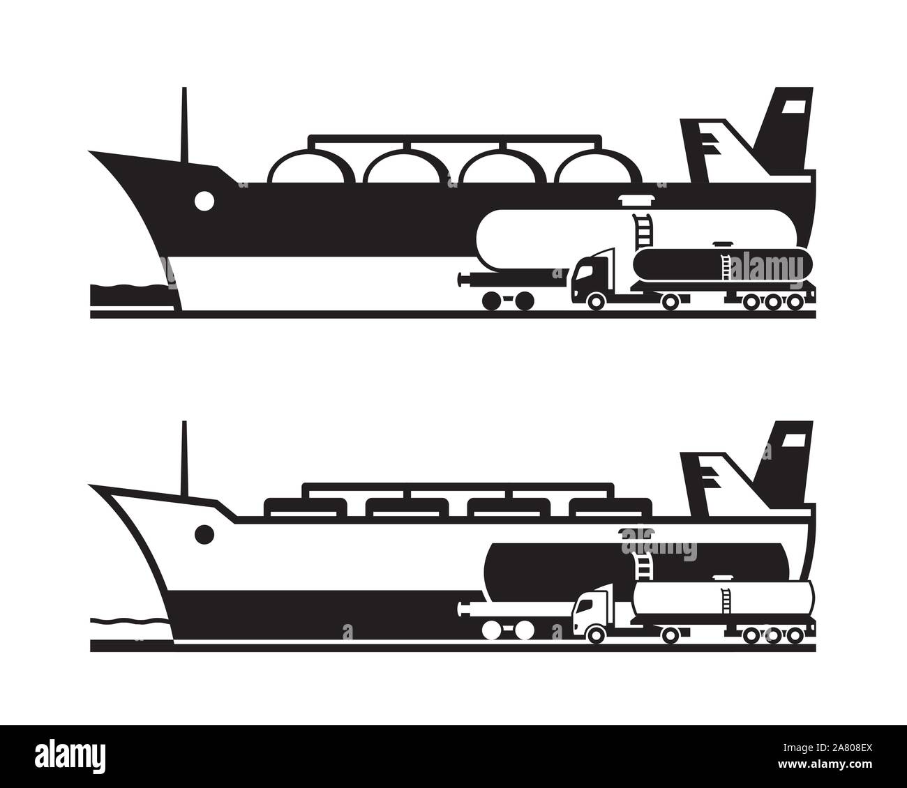 Transportation of oil and gas by land and water - vector illustration Stock Vector