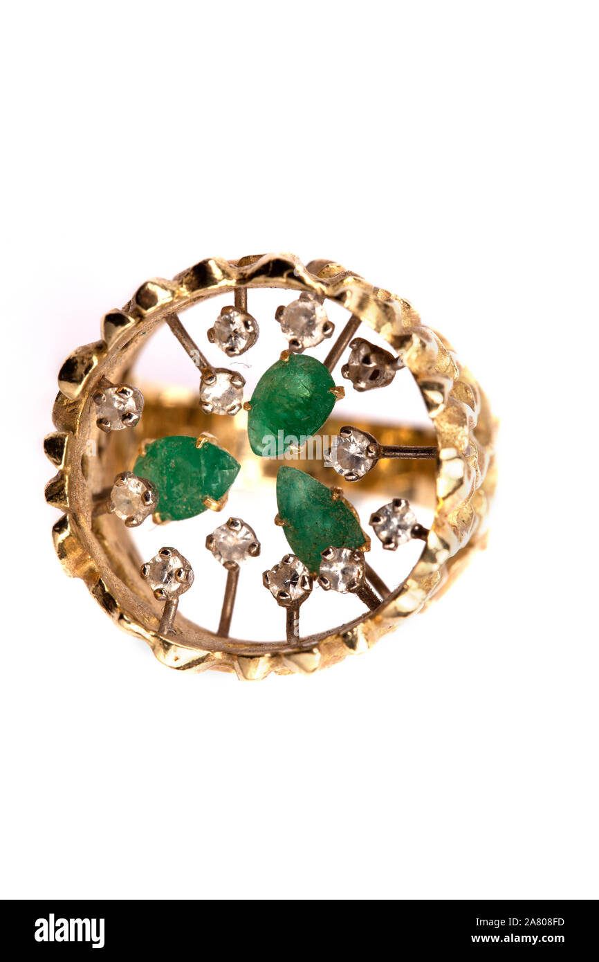 Gold,emerald and diamonds ring by John Donald. Stock Photo