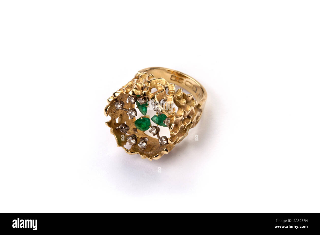 Gold,emeralds and diamonds ring by John Donald. Stock Photo