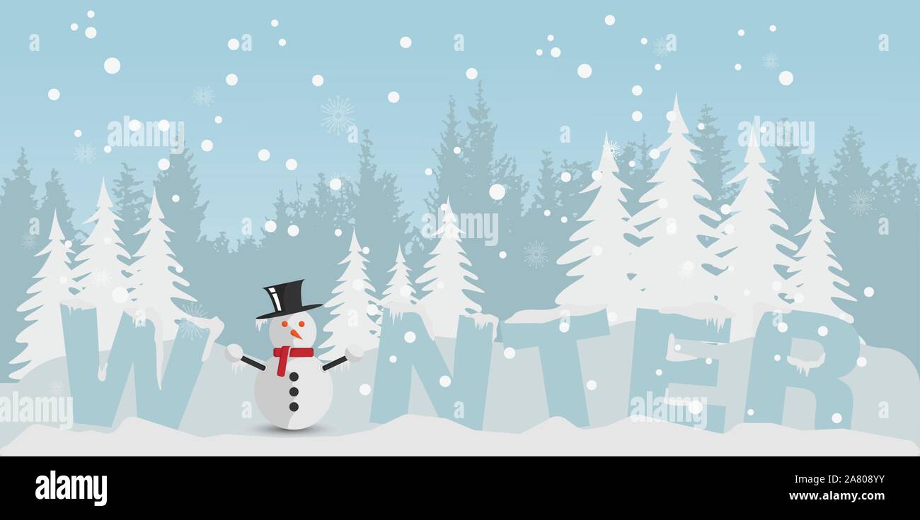Winter snowy landscape background. Flat winter vector landscape with
