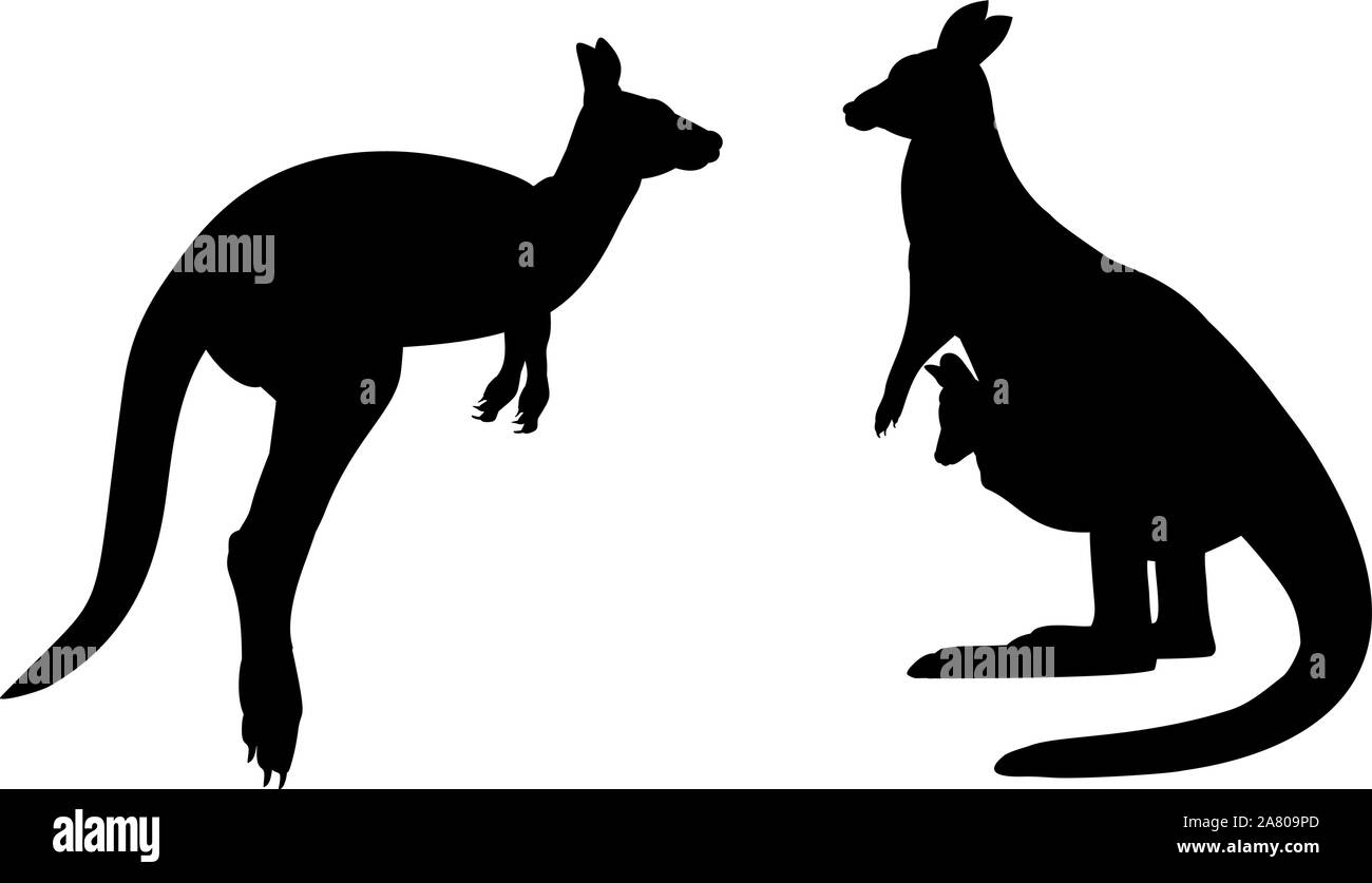 Kangaroo family. Silhouettes of animals. Vector illustrator Stock Vector