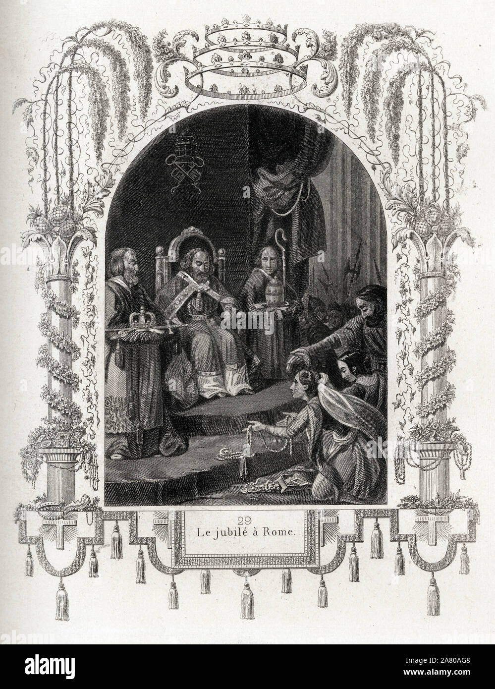 Le jubile a Rome en 1450, pendant le pontificat de Nicolas V (1447-1455).  Gravure pour illustrer Histoire des papes par Maurice Lachatre (1814-1900), Stock Photo