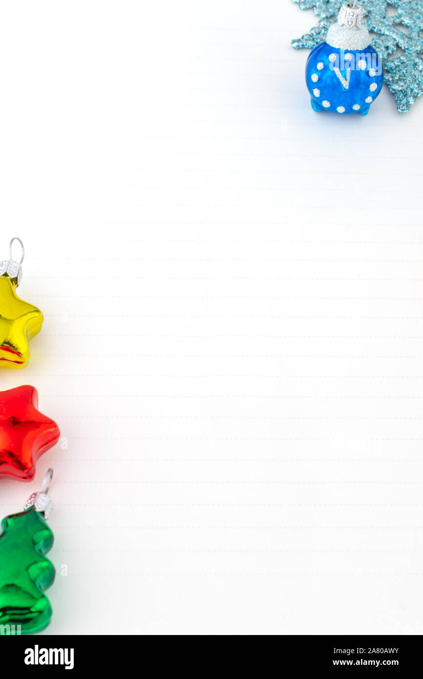 a vertical notebook with New Year decorations Stock Photo