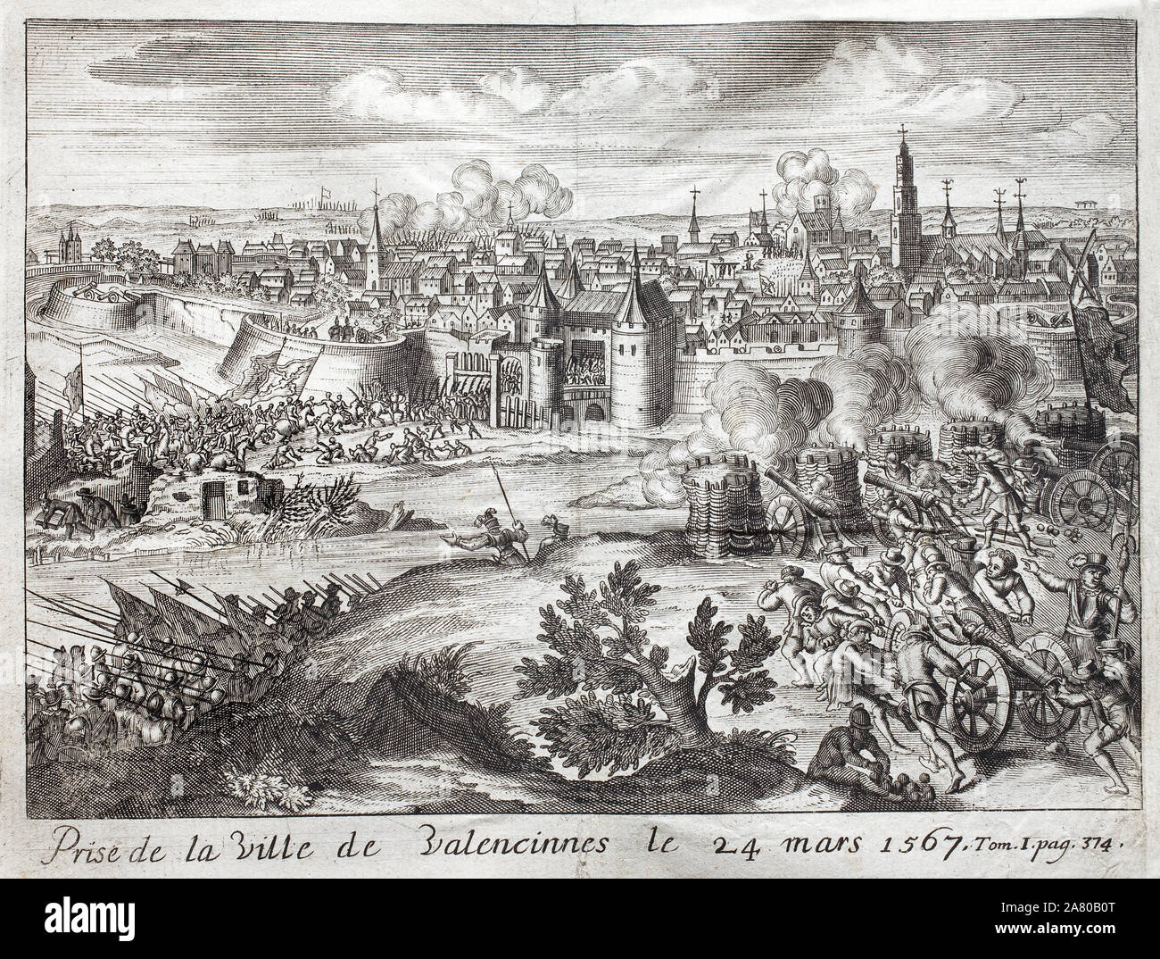 Prise de la ville de Valenciennes (France), le 24 mars 1567. Premiere bataille de la revolte des Gueux (debut de la Guerre de Quatre-vingt ans (Quatre Stock Photo