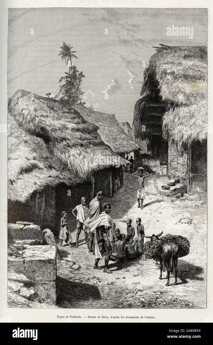 Types de Pakhala (Cote d'Ivoire). Gravure de Riou, pour illustrer le recit "Du Niger au  golfe de Guinee" par le capitaine Louis Gustave Binger (1856- Stock Photo