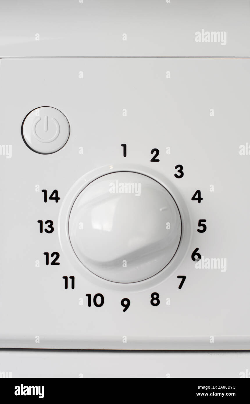 Household appliances concept. A part of washing machine control panel ...