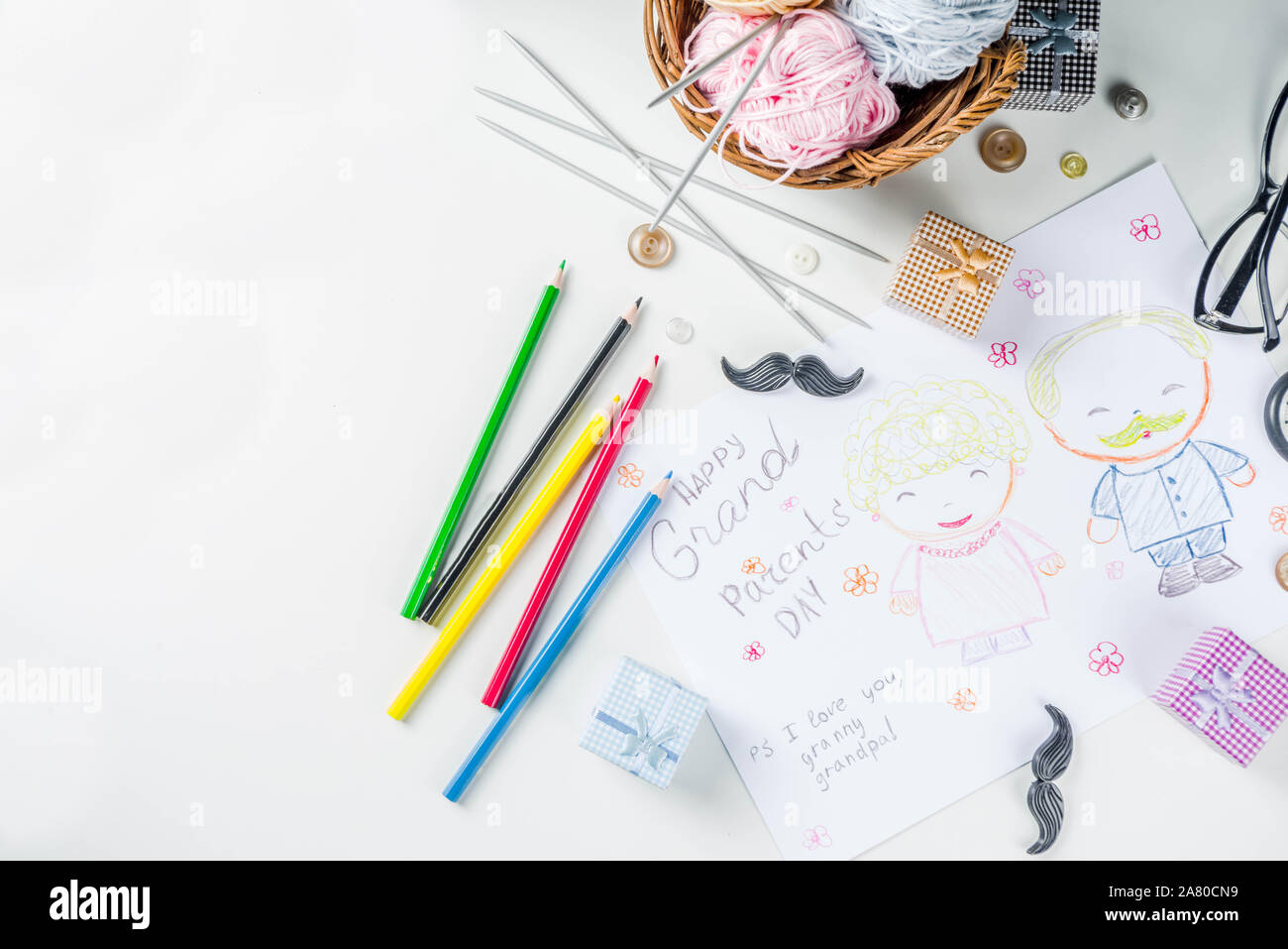 Download Happy Grandparents Day Background Grandparents Holiday Gift Card Granny And Grandpa S Day Celebration Flatlay Copy Space With Kids Drawing Picture Stock Photo Alamy