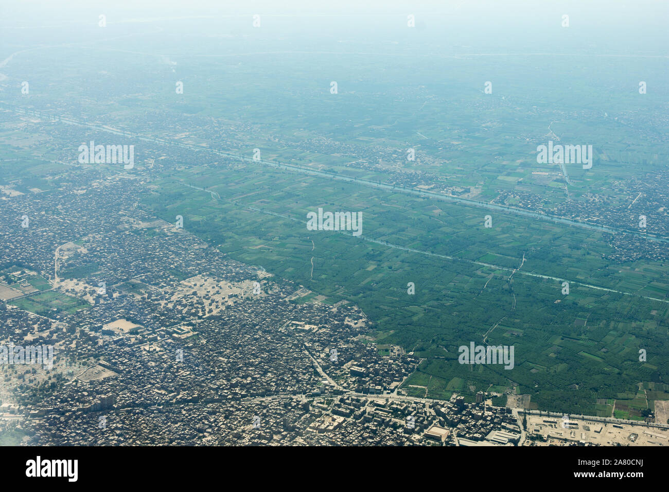 Aerial photos made from an airplane high above Cairo city Stock Photo