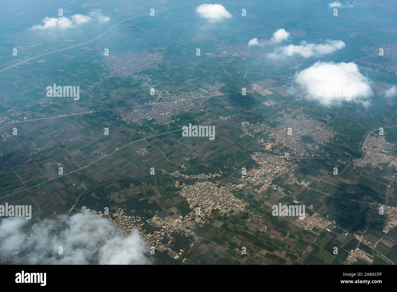 Aerial photos made from an airplane high above Cairo city Stock Photo