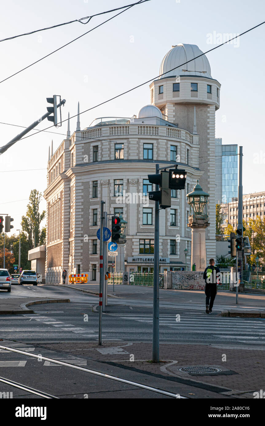 Urania building a public educational institute and astronomy observatory in Vienna, Austria Stock Photo