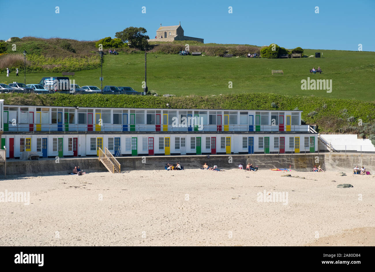 Beach huts on Porthgwidden Beach, St Ives, Cornwall Stock Photo Alamy