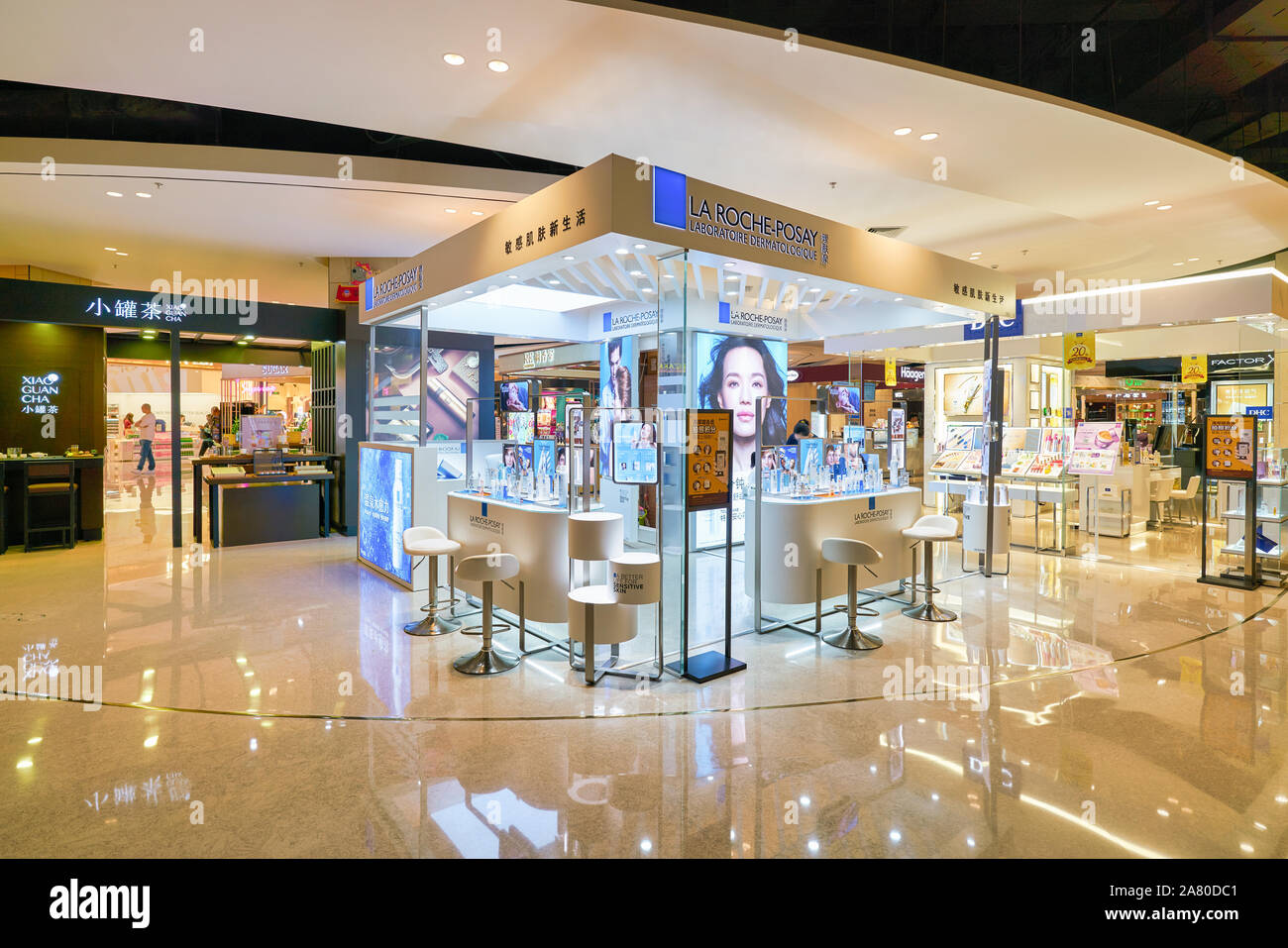 SHENZHEN, CHINA - CIRCA APRIL, La Roche-Posay Laboratoire products on display at a shopping mall in Shenzhen Stock Photo -