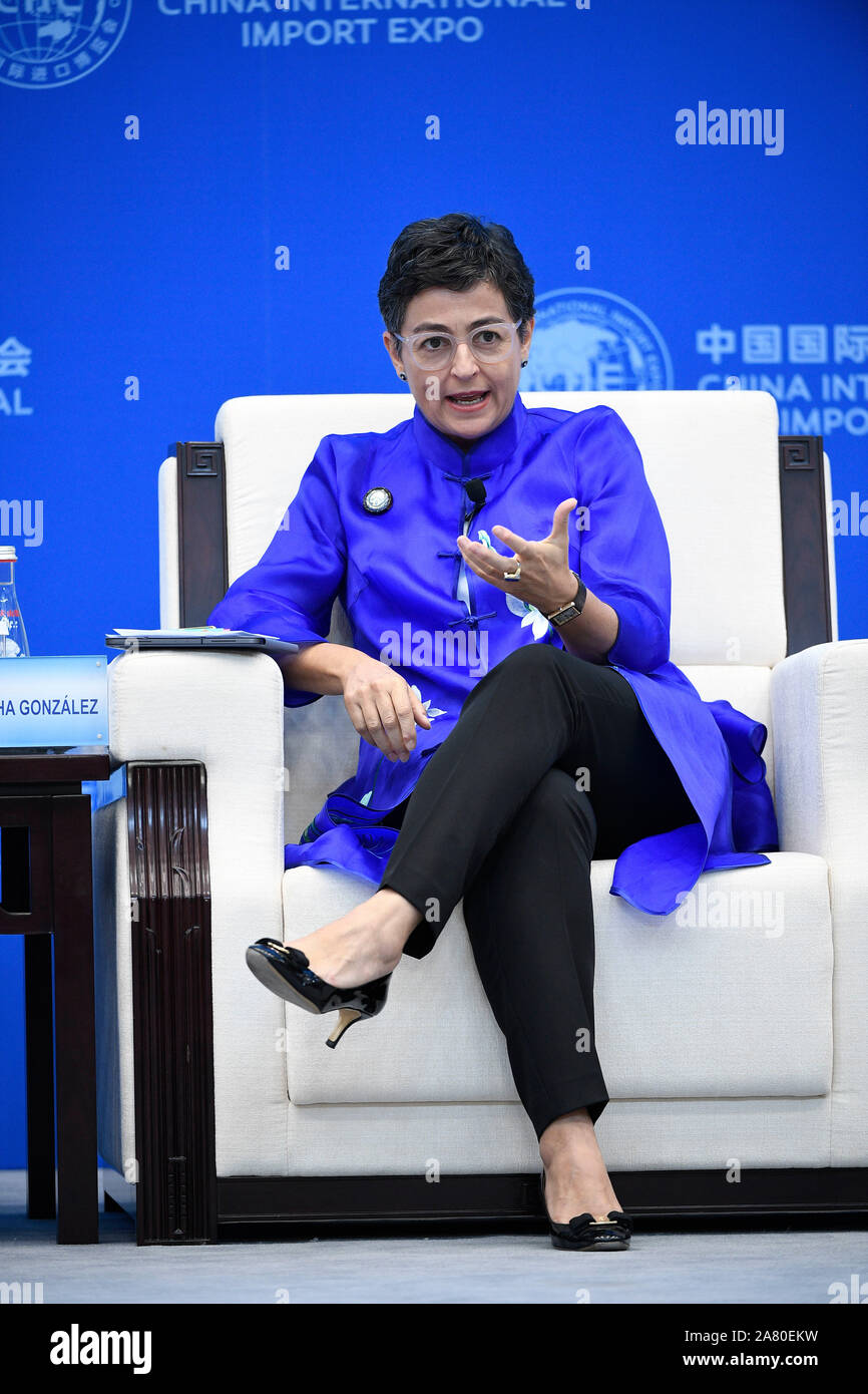 Shanghai, China. 5th Nov, 2019. Arancha Gonzalez, executive director of the International Trade Center, addresses the parallel session 'E-commerce in the Digital Era' of the second Hongqiao International Economic Forum in Shanghai, east China, Nov. 5, 2019. Credit: Wang Peng/Xinhua/Alamy Live News Stock Photo