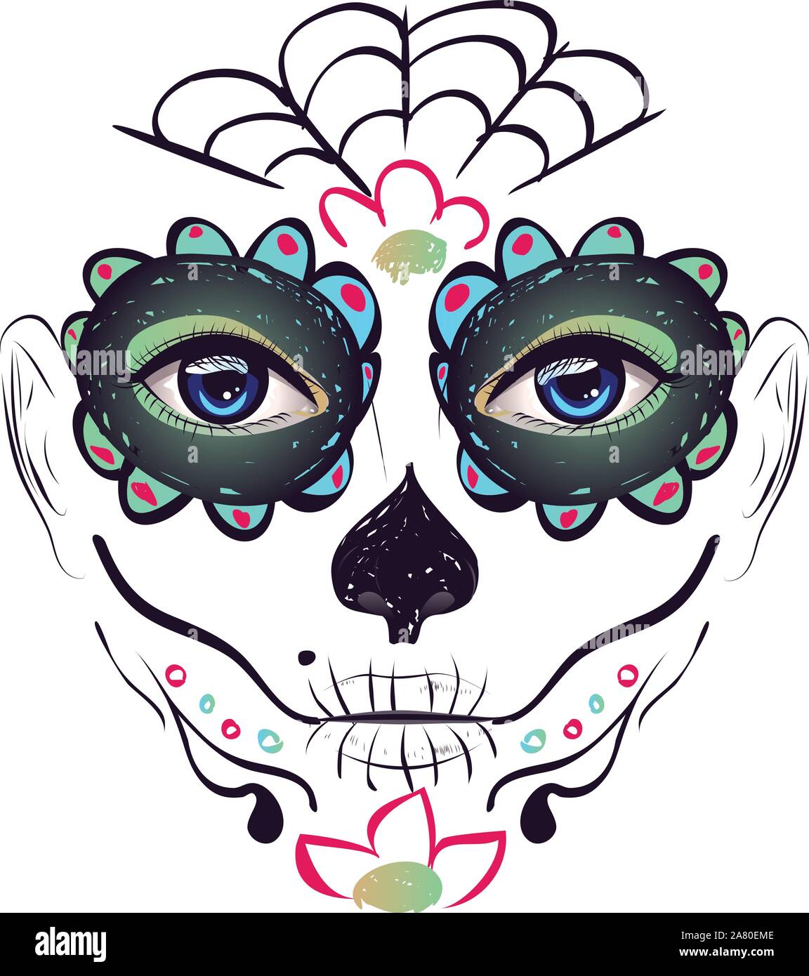 Sugar Skull Girl Face With Make Up For Day Of The Dead Dia De Los Muertos Stock Vector Image Art Alamy