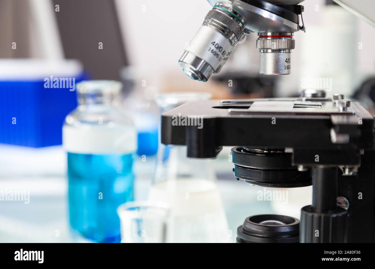 Medical or scientific research equipment and microscope in a laboratory