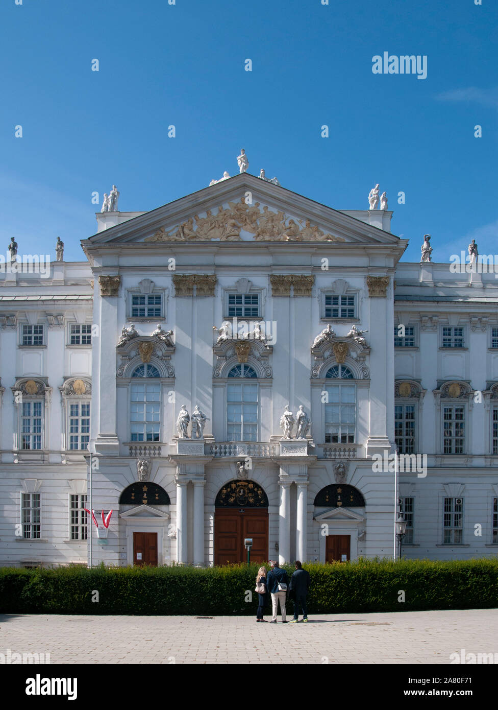 Architectural details on the facade of a building in Museumstrasse District 7, Vienna, Austria Stock Photo