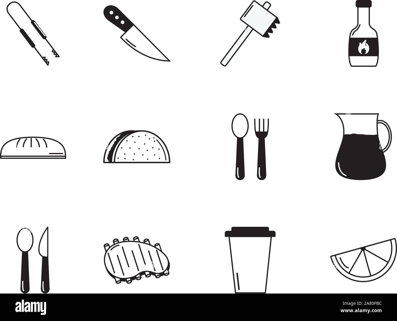 bbq food equipment utensils icons set vector illustration Stock Vector ...