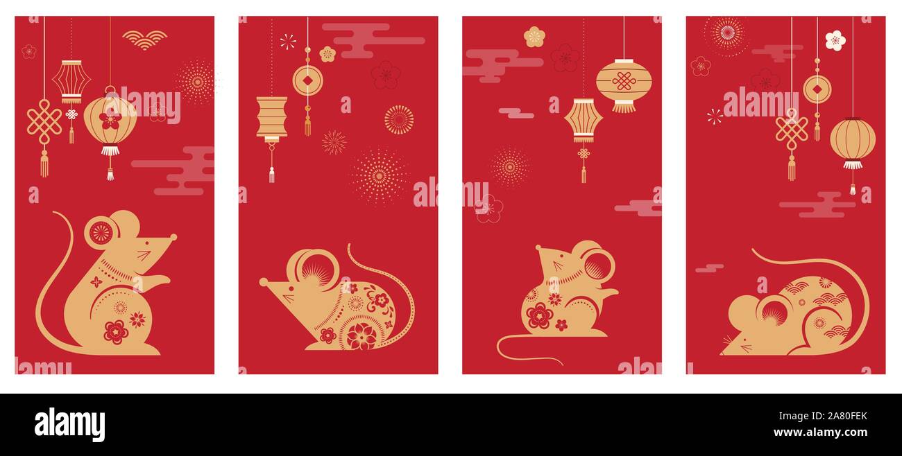 Happy Chinese New Year Design Rat Zodiac Cute Mouse Cartoon Japanese Korean Vietnamese Lunar New Year Vector Illustration And Banner Stock Vector Image Art Alamy