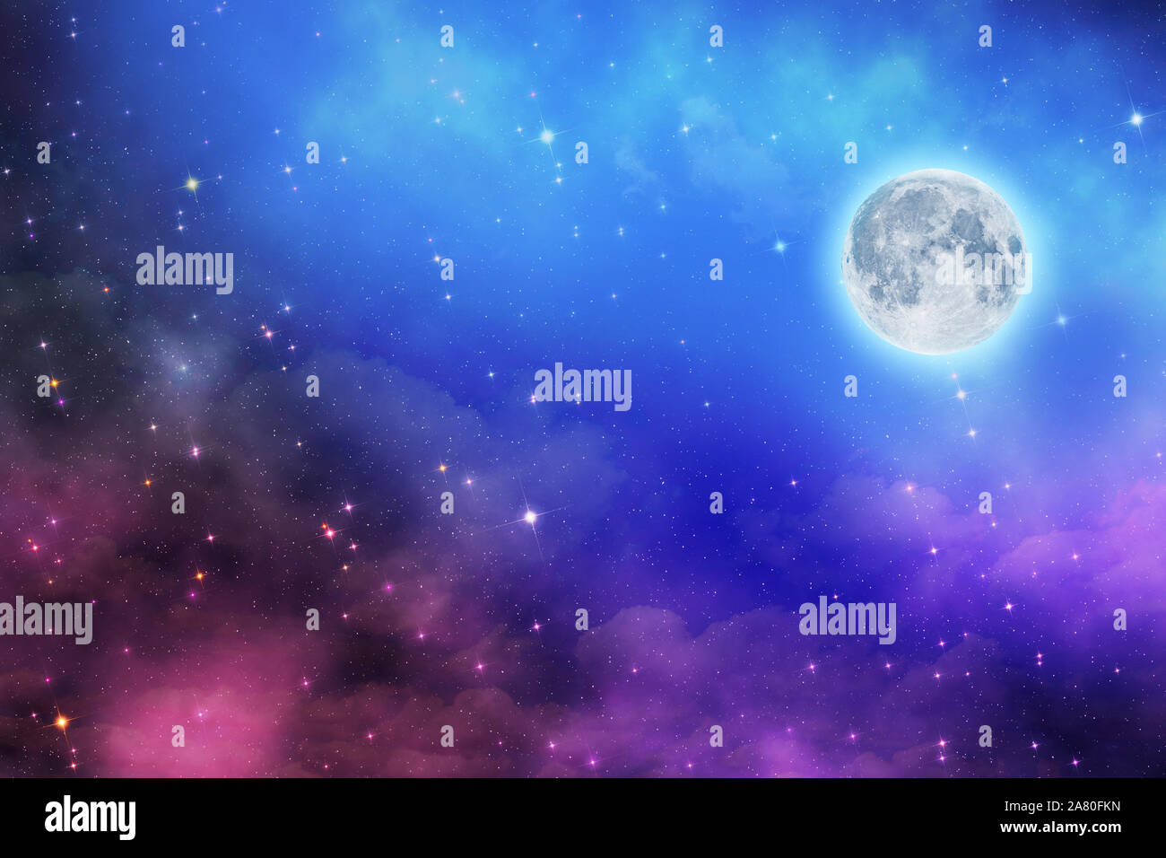Full moon on dreamy night sky background Stock Photo - Alamy