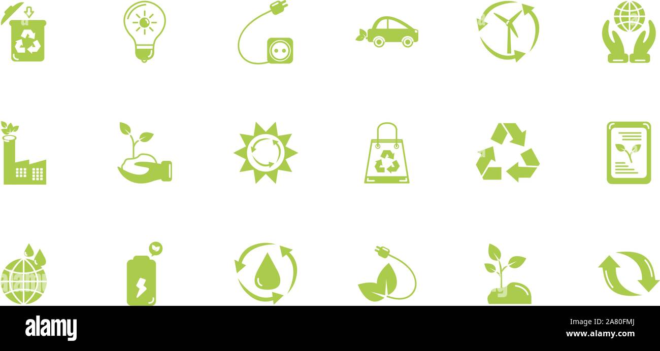 green energy environment icons set flat style vector illustration Stock ...