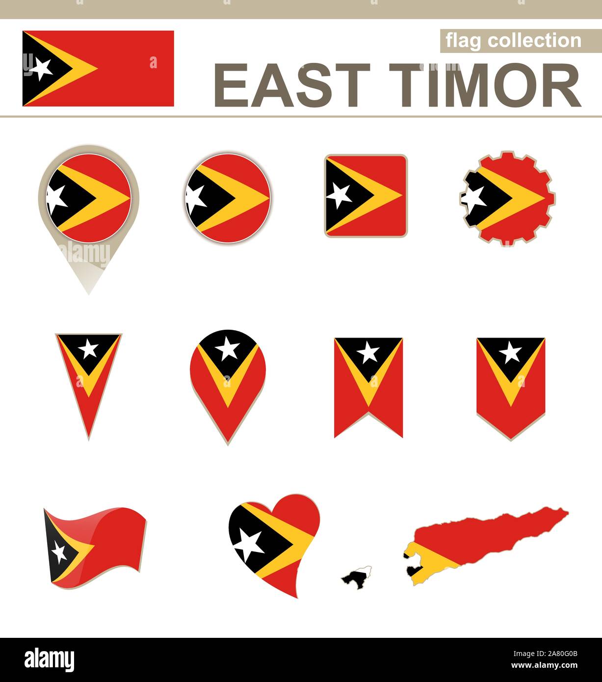 East Timor Flag Collection, 12 versions Stock Vector