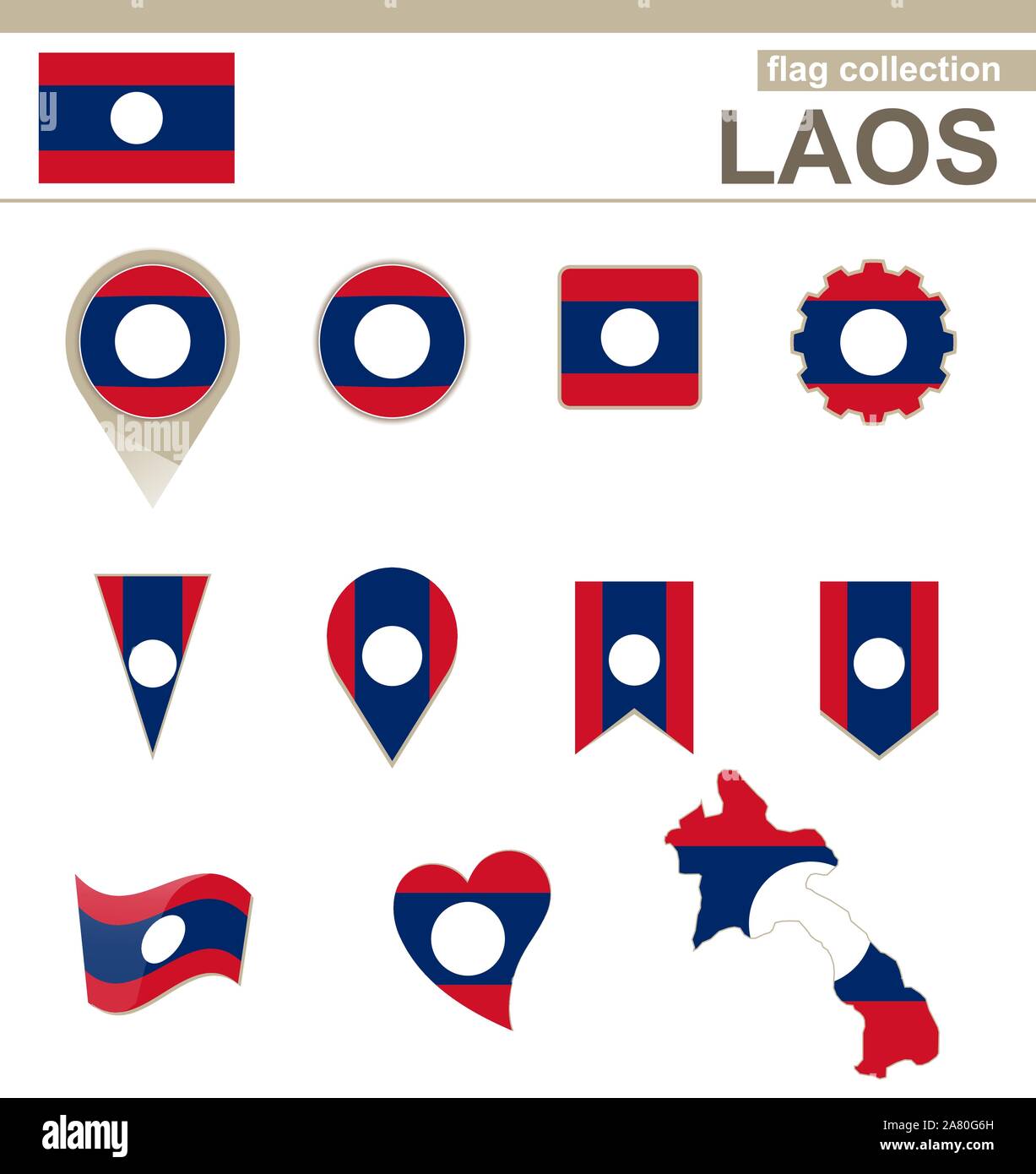 Laos Flag Collection, 12 versions Stock Vector