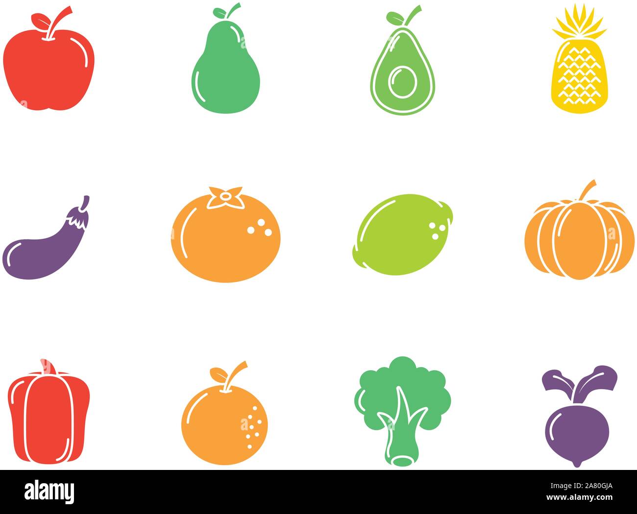 fruits and vegetables fresh icons set flat design vector illustration ...