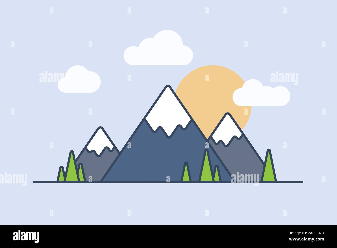 Line flat style mountains Stock Vector