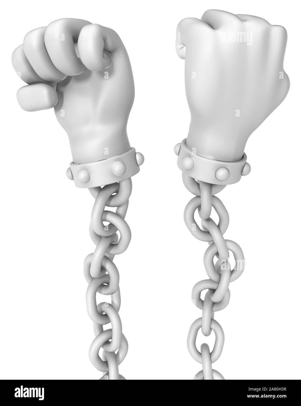 Fist chain white object, 3d illustration, isolated, vertical Stock