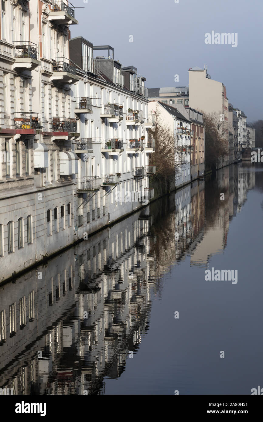 old residential buildings at alster canal in Hamburg Stock Photo