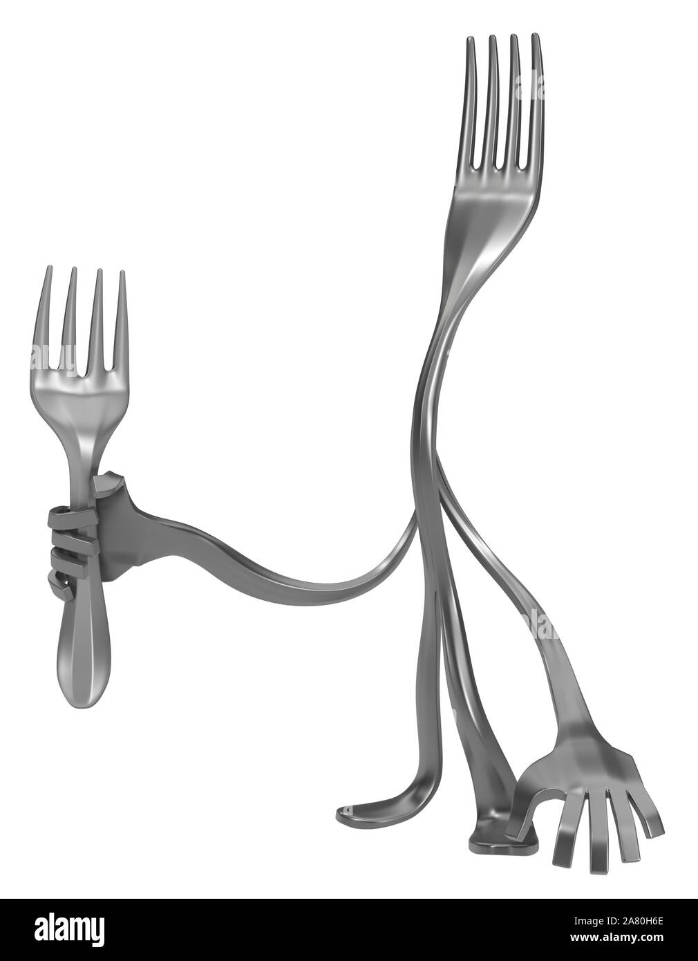 Fork cartoon character metal, with small fork tool, 3d illustration,  horizontal, isolated, over white Stock Photo - Alamy
