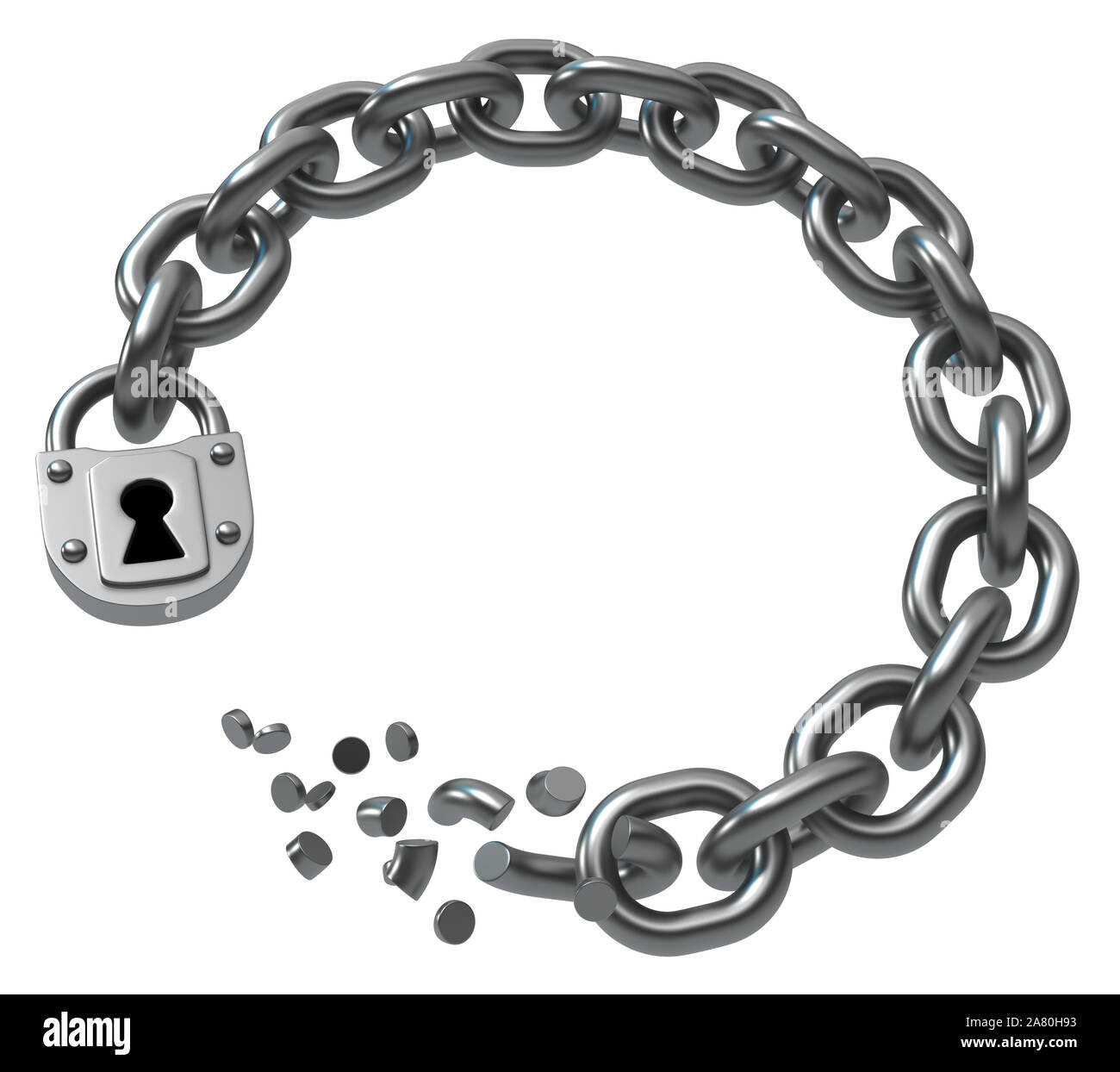 Breaking chain with padlock rotate circle, dark grey metal 3d ...
