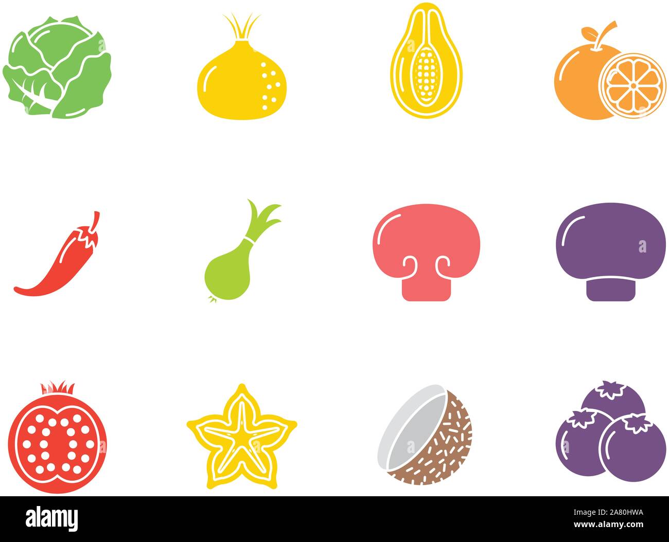 fruits and vegetables fresh icons set flat design vector illustration ...